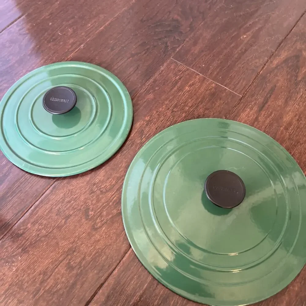VTG Cousances Le Creuset Green Cast Iron 22 & 18 Set Dutch Oven 3.5 & 1.75 Qt